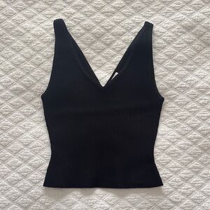 Babaton Black Ribbed V-Neck Tank Top